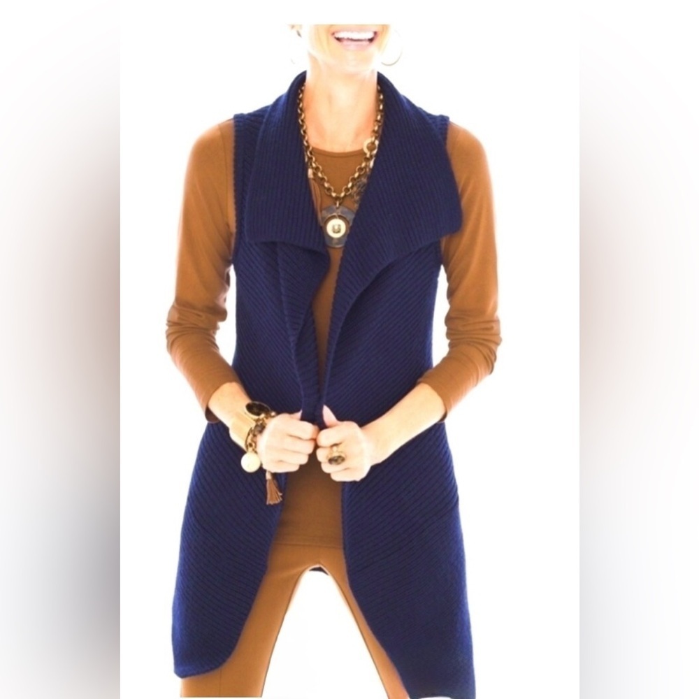 Chico’s Johanna Navy Sleeveless Sweater Vest Open Front Wool Blend Size 3 NWT